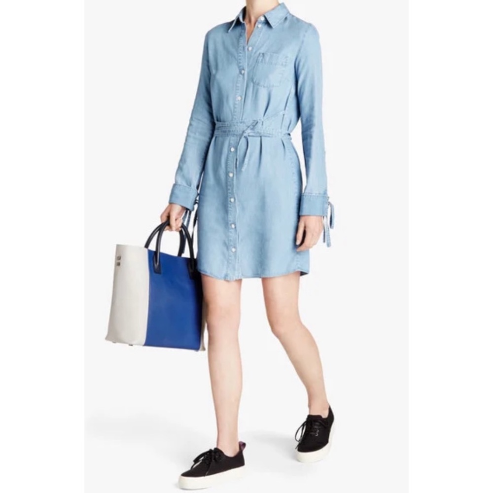MICHAEL KORS COLLECTION • Chambray Denim Tie Waist Mini Dress, 2
